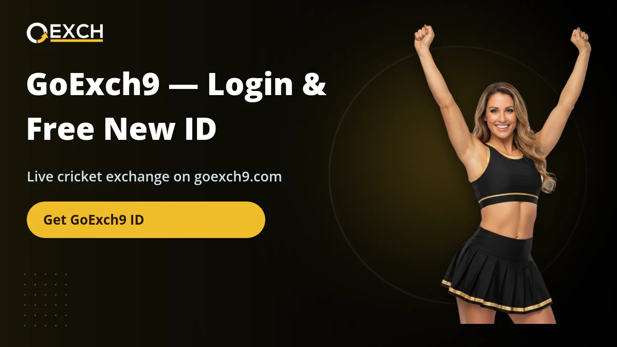 GoExch9 login and free new ID banner with a cheering cricket fan